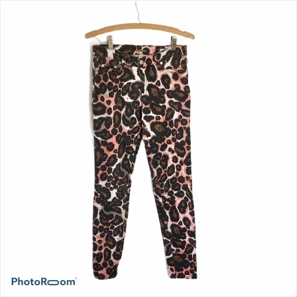 Rebecca Minkoff Animal Print Jeans Sz 26 Pink Black - Picture 2 of 8